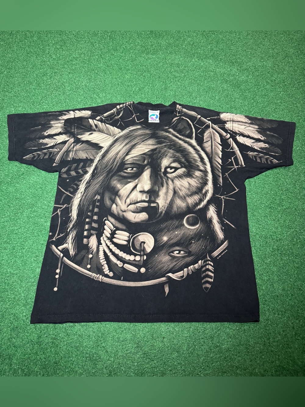 Liquid Blue Shirt XL Native American Wolf Dreamcatcher 90s Vintage Indian RARE